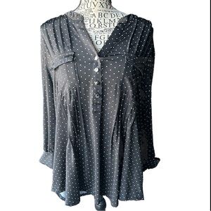 Cocomo Women Black White Polka Dot Pullover Tunic Stretch Pockets Pleated XL